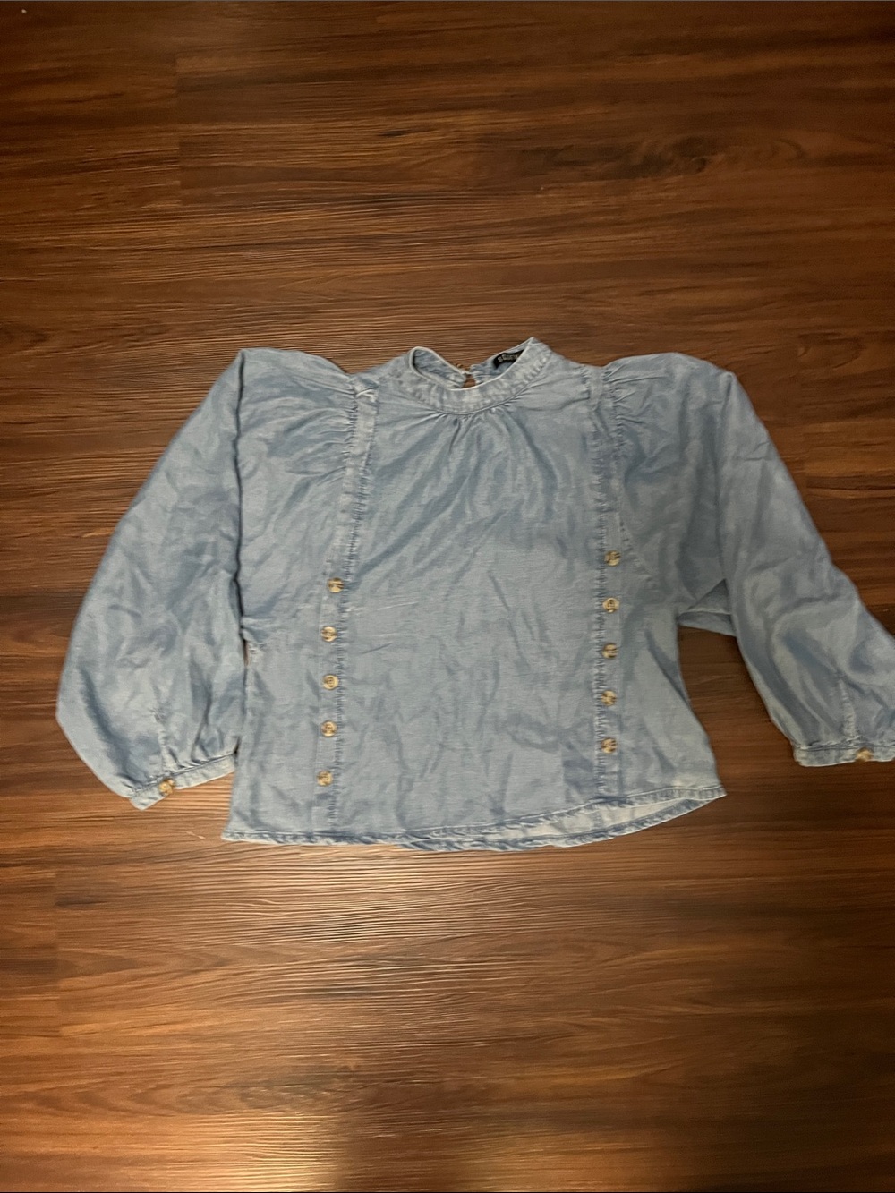NWT Story On Chambray Bubble Sleeve Blouse